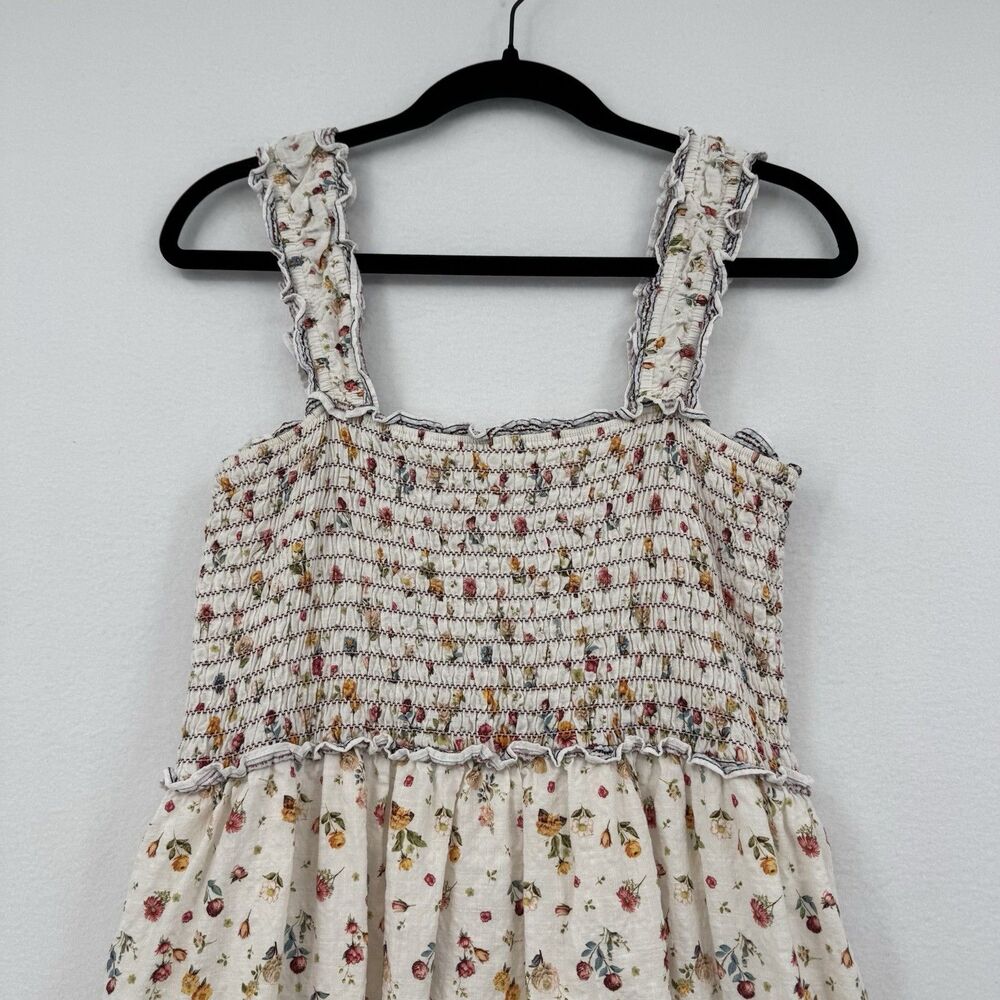 Max Studio London Smocked Floral Maxi Dress Cottagecore Boho Ruffle Prairie XL - Picture 3 of 12